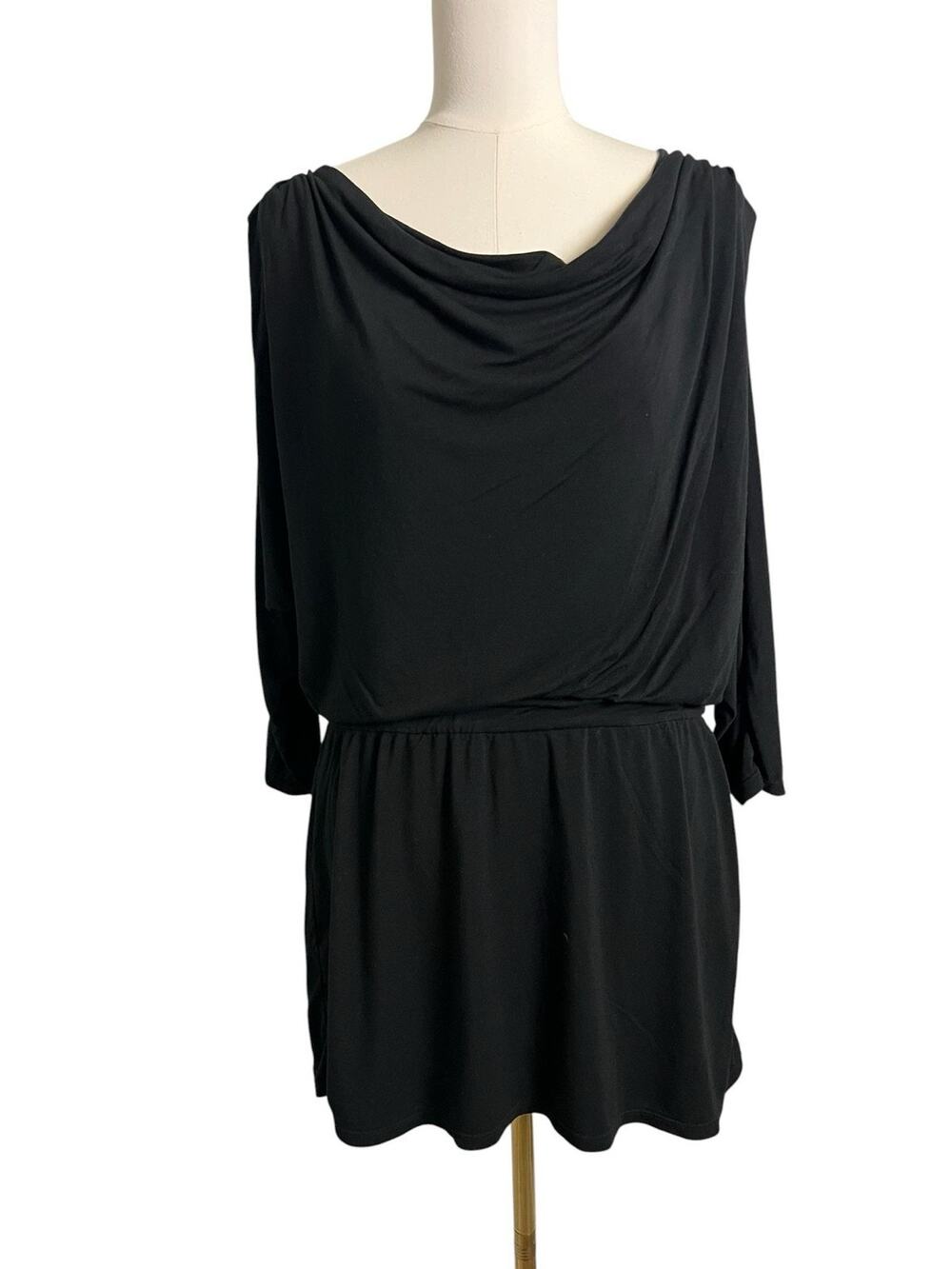 White House Black Market Blouson Dress Womens Large Black Cowl Neck Dolman